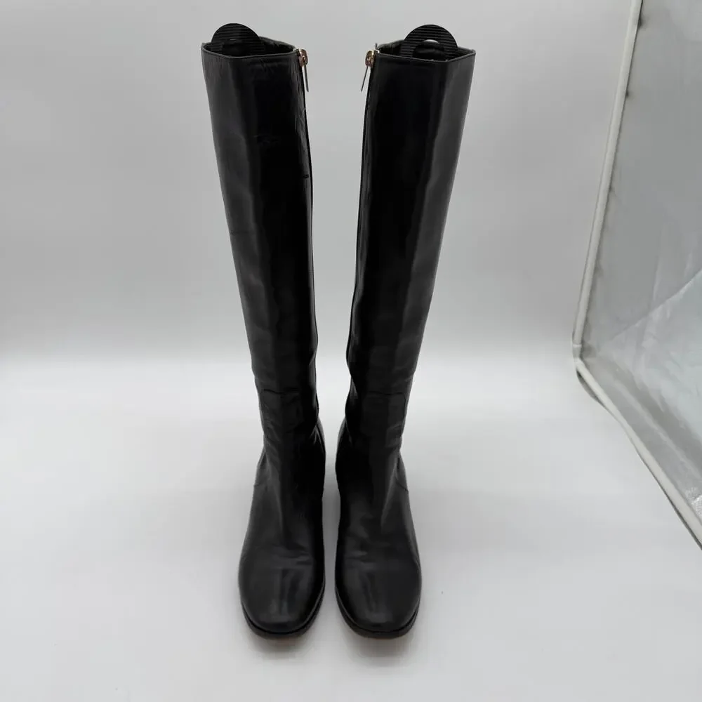 Jimmy Choo Elegant Tall Block Heel Black Leather Sophisticated Boots IT 39.5